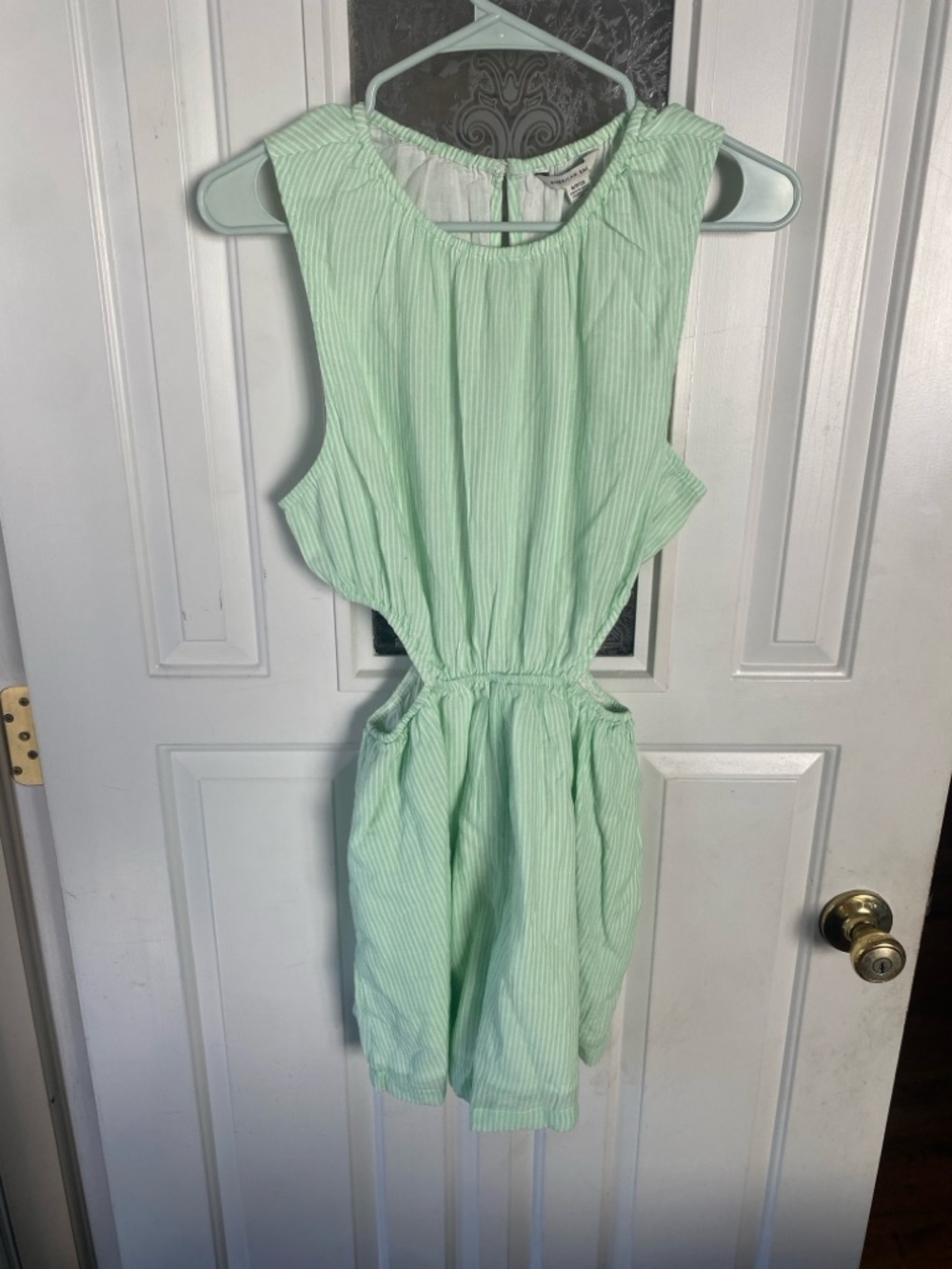 American Eagle Outfitters Mint Green and White Striped Sleeveless Romper